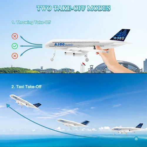 Miniatura 5 de Avión RC, avión de control remoto listo para volar, avión RC de 2 canales, Airbus A380, avión de control remoto para niños, adultos, principiantes