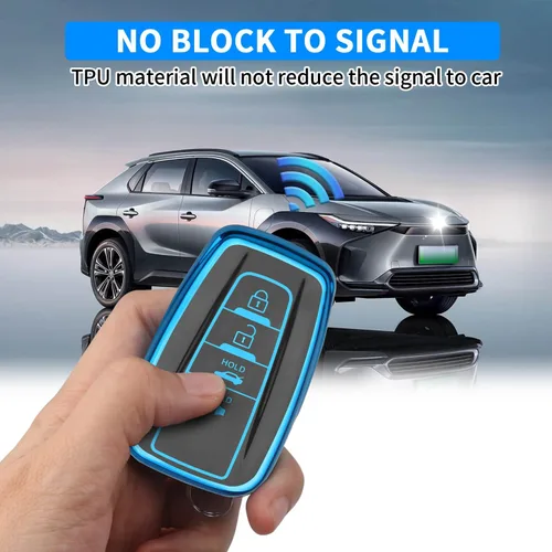 Miniatura 4 de QBUC para Toyota Funda para Llavero con Llavero Adecuada para RAV4 Camry Avalon C-HR Corolla GT86 Estuche de Llavero de TPU Premium (Estilo 1-Azul)