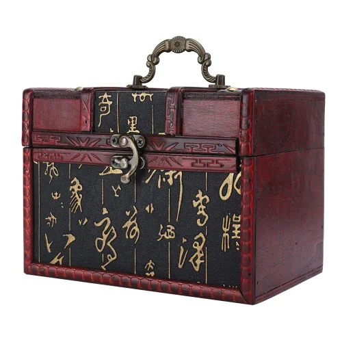 Miniatura 7 de Cofre del tesoro de madera caja de almacenamiento del pecho diseño antiguo pequeño tesoro caja de joyería organizador de joyería 02