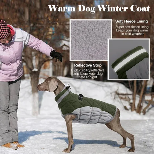 Miniatura 4 de Lelepet Abrigo cálido para perro, abrigo de invierno para perro, chaqueta impermeable para perros con arnés integrado reflectante de forro polar