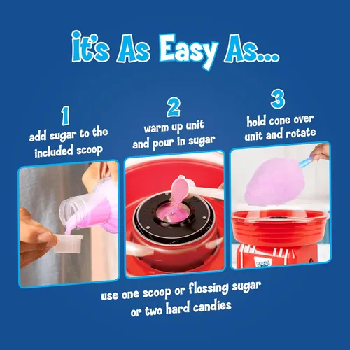 Miniatura 5 de Kool-Aid - Máquina de algodón de azúcar para niños con 2 conos reutilizables, 1 cuchara de azúcar y 1 cabezal extractor, color rojo