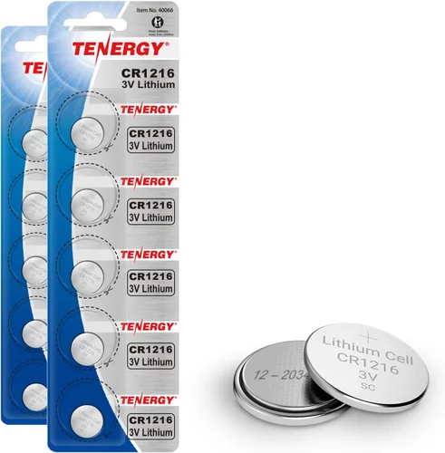 Tenergy Batería de botón de litio CR1216 de 3 V, para relojes, mini luces LED, termómetros de frente, 10 unidades