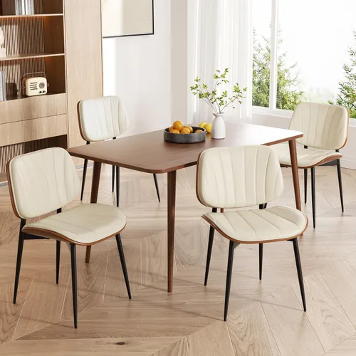Miniatura 23 de Silla de comedor, sillas de comedor modernas de mediados de siglo, sillas de cocina tapizadas de piel sintética con respaldo de madera curvada