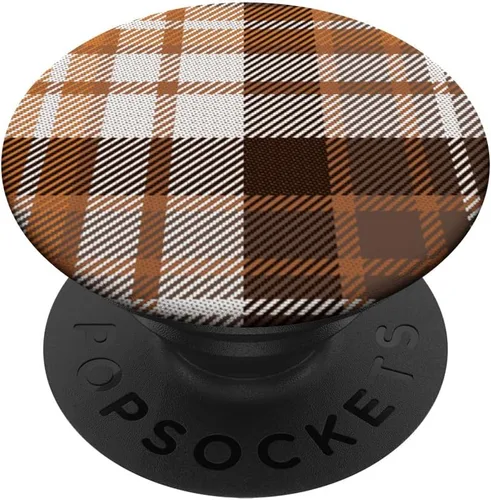 Patrón de tartán naranja marrón y blanco Otoño PopSockets estándar PopGrip