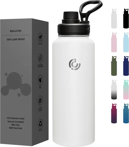Miniatura 14 de Botella de agua deportiva de 40 onzas, botella de agua aislada con asa, acero inoxidable, simple y moderna, adecuada para viajes, escuela, niño