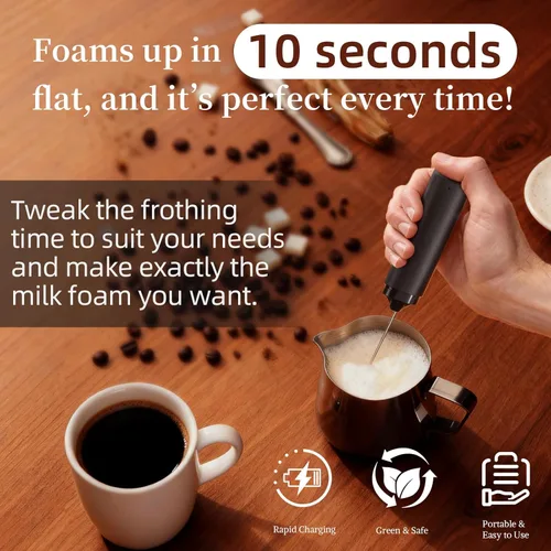 Miniatura 4 de Espumador de leche eléctrico recargable con tapa, espumador portátil de café negro, agitador eléctrico compacto para bebidas con leche, capuchino