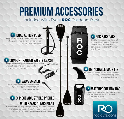 Miniatura 2 de Roc Tabla de remo inflable con accesorios de tabla de remo de SUP de alta calidad, diseño amplio y estable, cubierta antideslizante y cómoda