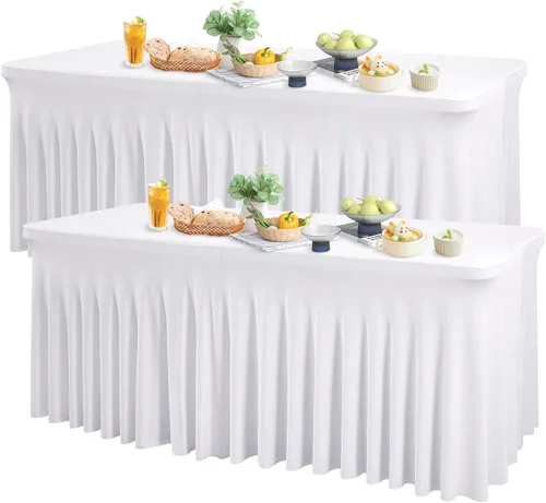 Miniatura 46 de Wish Care Paquete de 2 manteles de elastano elástico azul bebé para mesas rectangulares de 4 pies, manteles ajustables sin arrugas de 4 pies