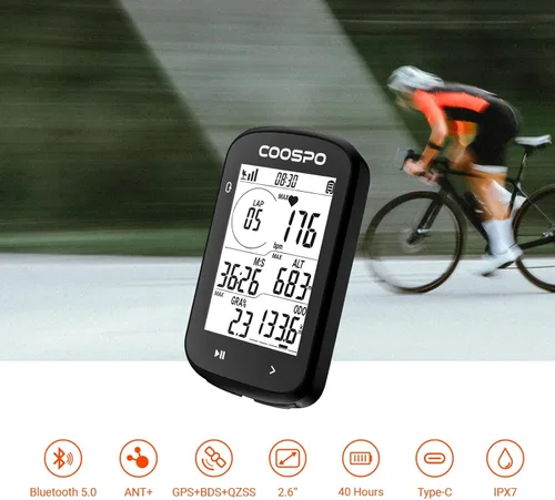 Miniatura 4 de COOSPO CS300 - Computadora de bicicleta con GPS, computadora de ciclismo inalámbrica con pantalla LCD de retroiluminación automática 2.6