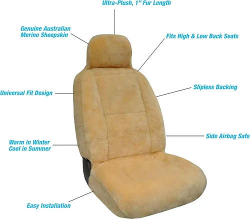 Miniatura 6 de Eurow funda para asiento de auto de piel de merino de oveja australiana, ajuste universal para la mayoría de vehículos, fresca en verano y cálida