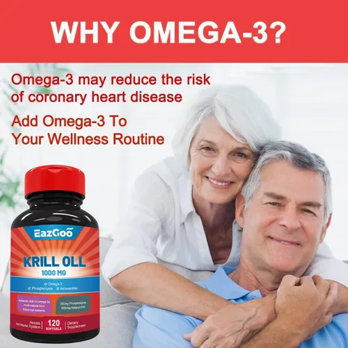 Miniatura 4 de Aceite de krill antártico 1000 mg, suplemento Omega 3, EPA, DHA, fosfolípidos y astaxantina - 120 cápsulas blandas