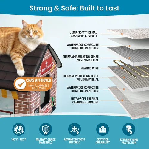 Miniatura 6 de Casa climatizada de lujo para gatos para invierno - Resistente a la intemperie, aislada, fácil montaje, almohadilla térmica para gatos, puertas