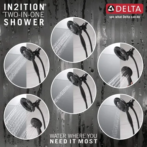 Miniatura 6 de Delta In2ition - Cabezal de ducha doble 2 en 1 de 4 ajustes con rociador de mano, cabezal de ducha desmontable negro mate con manguera, cabezal