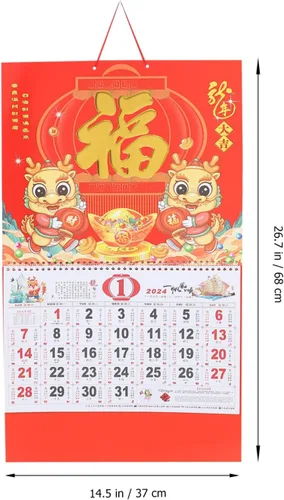 Miniatura 2 de STOBOK Calendario de pared chino 2024 Calendario de Año Nuevo Año Lunar del Dragón Calendario colgante Calendario mensual Lágrima Calendario diario