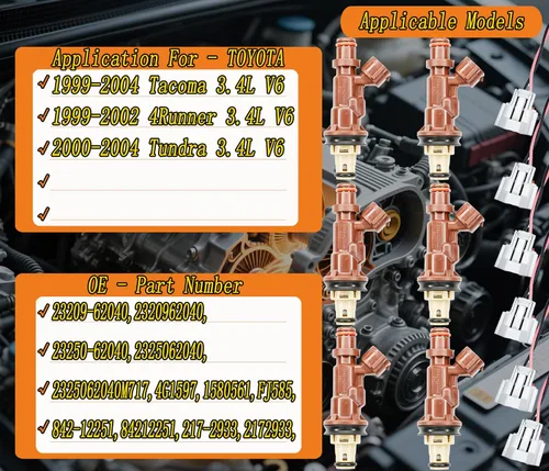 Miniatura 2 de Juego de 6 inyectores de combustible con conector arnés de enchufe de repuesto para Toyota 1999-2004 Tacoma 2000-2004 Tundra 3.4L 1999-2002 4Runner
