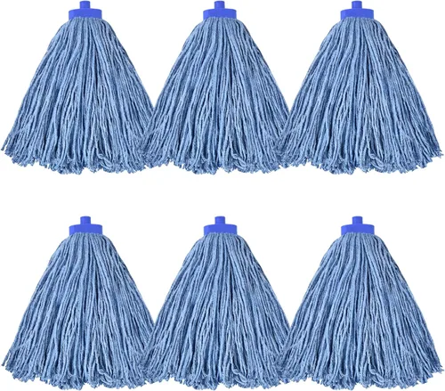Miniatura 30 de Matthew - Cabezales de repuesto para trapeador húmedo de algodón resistente (azul, mediano, paquete de 12) con 2 paños de microfibra para uso