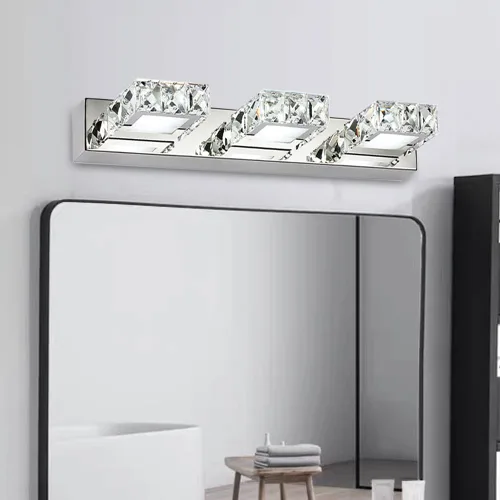 Miniatura 3 de Lámpara de tocador de cristal de 18.1 pulgadas, 3 luces, accesorios de iluminación de baño, lámpara de pared LED cromada moderna sobre espejo