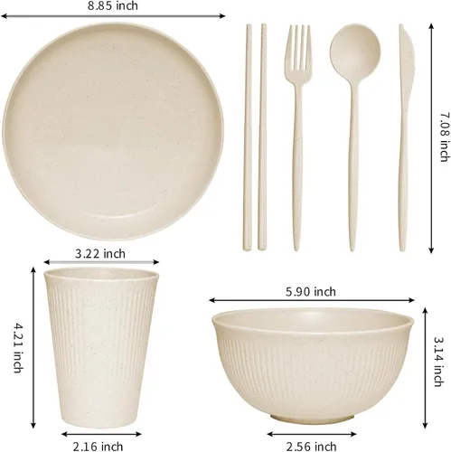 Miniatura 2 de Juego de vajilla de paja de trigo -DAPIPIK 42 piezas de vajilla irrompible para 6, juego de platos y cuencos para la cocina, juego de platos, tazas