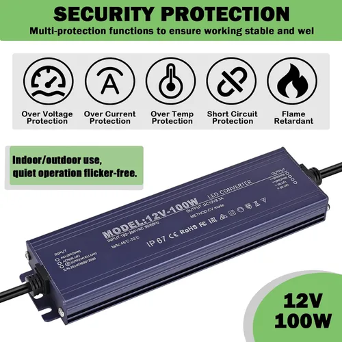 Miniatura 2 de Controlador LED de 12 V, IP67, impermeable, 12 V, 8,3 A, 100 W, transformador de fuente de alimentación de 100 ~ 264 V CA a 12 voltios CC, salida
