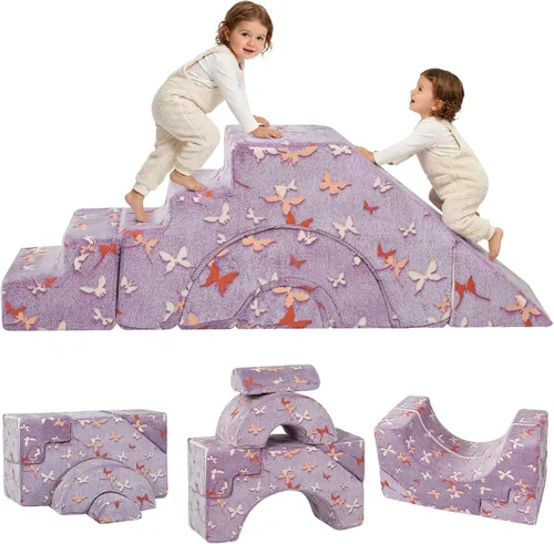 Miniatura 11 de MeMoreCool - Sofá modular para niños, sofá de espuma con diseño de tobogán y escalera, sofá convertible para niños para sala de juegos, mueble