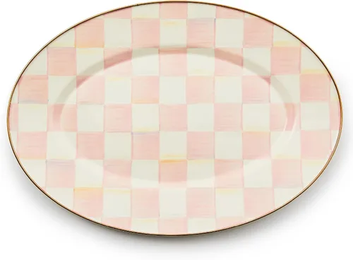 Miniatura 12 de MACKENZIE-CHILDS Bandeja Ovalada de Esmalte, Plato de Servir para Entretenimiento, Pequeño, Cuadros Cortesanos en Blanco y Negro