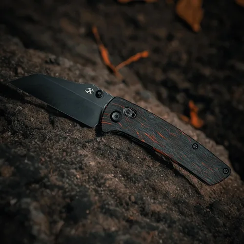 Miniatura 6 de KANSEPT Main Street - Cuchillo plegable de bolsillo, hoja afilada negra de 3.36 pulgadas de acero 154CM, mango G-Mascus negro y rojo con bloqueo