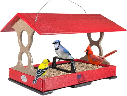 Miniatura 10 de JCs Wildlife Comedero Grande para Pájaros Verde y Marrón de Paso Libre con Bandeja Extraíble para Semillas con Orificios de Drenaje - Capacidad