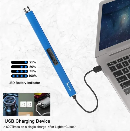 Miniatura 5 de SUPRUS Encendedor fluorescente que brilla en la oscuridad, encendedor eléctrico de velas, encendedor de arco USB recargable con bloqueo