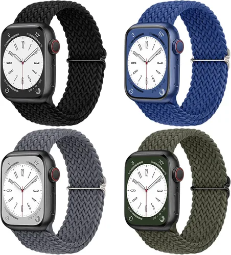 DaQin Paquete de 4 correas elásticas trenzadas Solo Loop para Apple Watch para mujeres y hombres, de 1.575 pulgadas, 1.614 pulgadas, 1.654 pulgadas,
