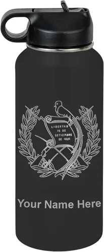 Miniatura 43 de LaserGram Botella de agua personalizada, bandera de Guatemala, acero inoxidable de doble pared aislada al vacío con popote superior, regalo grabado