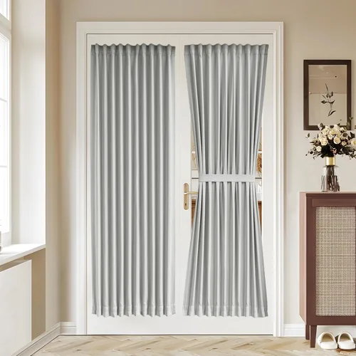 Miniatura 30 de Vatge - Cortinas autoadhesivas para puerta francesa, tratamiento de ventana con filtro de luz sin varillas ni perforaciones para puertas de cristal
