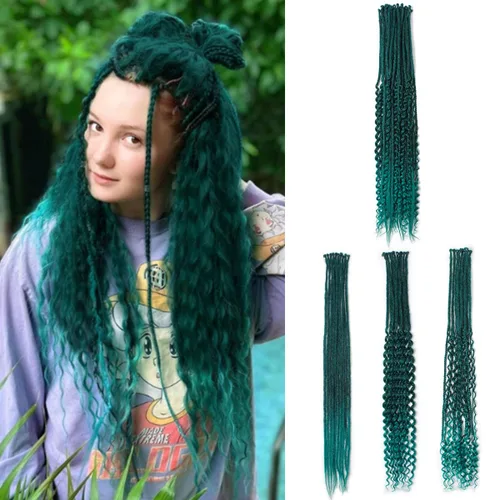 Miniatura 9 de Extensiones de rastas SE de 30 hebras de 30 pulgadas, extensiones de rastas sintéticas mixtas 3 en 1, extensiones de rastas negras rizadas y rectas