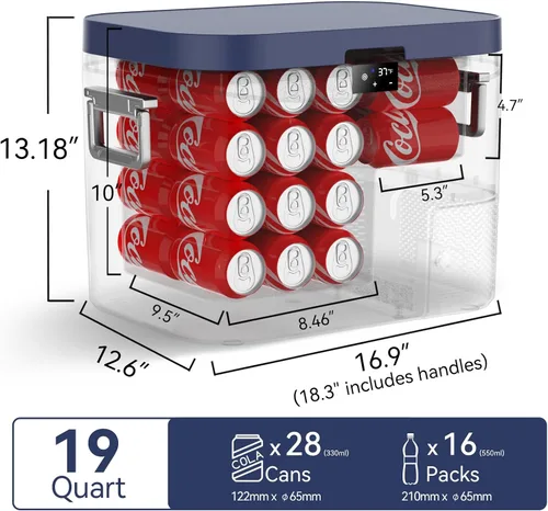 Miniatura 3 de Megiu Refrigerador portátil para automóvil, refrigerador portátil de 12 V, 19 cuartos de galón (18 litros), congelador con compresor de 12 V/24 V CC