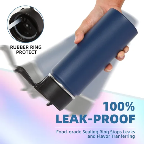 Miniatura 5 de Volhoply Paquete a Granel de 8 Botellas de Agua Aisladas de 18 Onzas, Botellas de Agua de Acero Inoxidable para Niños con Tapa con Pajita, Botella
