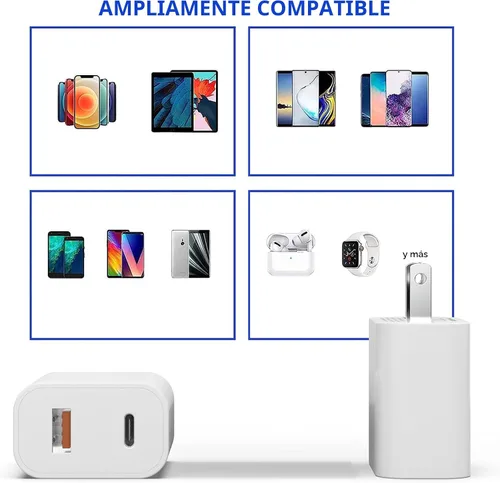Miniatura 5 de Paquete de 4 bloques de cargador USB C, cargador de puerto USB-C y USB-A de 20 W, para i Phone 17/16/15/14/13/12/11/X/8, i Pad y más Blanco