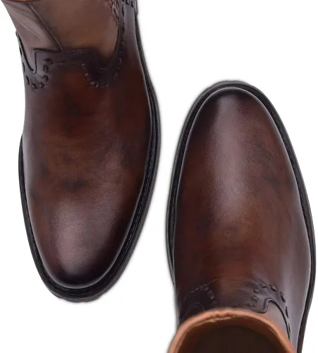 Miniatura 7 de Bota Hombre Cuadra en Piel Genuina con Cremallera Marrón