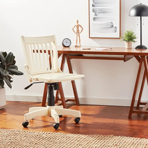 Miniatura 2 de OSP Designs Silla de madera Deluxe, sin reposabrazos, silla de escritorio con asiento de madera, color blanco antiguo, Madera, Blanco antiguo