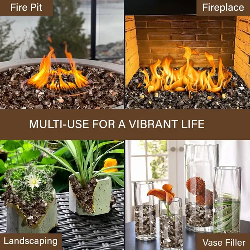 Miniatura 88 de NUPICK Vidrio de Fuego de 5 Libras, Vidrio Brillante para Fogata de 1/2 Pulgada, Roca de Vidrio Templado para Fogata para Propano o Gas Natural