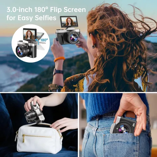 Miniatura 5 de Cámara digital 4K para fotografía con WiFi, cámara de vlogging de enfoque automático para video de YouTube de 3 pulgadas, cámara de viaje