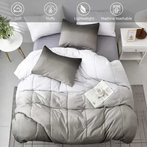 Miniatura 3 de Anibedding Juego de edredón gris de 7 piezas, tamaño King, degradado negro, gris y blanco, ropa de cama en una bolsa para cama King, juegos de ropa
