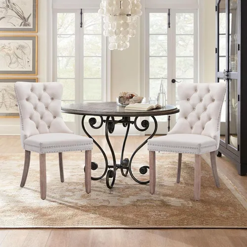 Juego de 2 sillas de comedor tapizadas de terciopelo, sillas laterales de cocina de estilo moderno con ribete de cabeza de clavo y patas de madera,