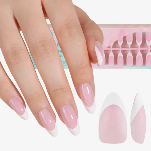 Miniatura 25 de Misssix Puntas de uñas de gel francesas negras, 240 piezas de puntas francesas de uñas postizas largas cuadradas, no es necesario limar, puntas 3