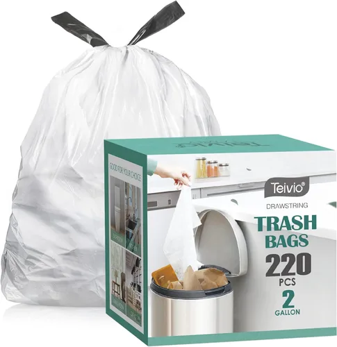 Teivio - Bolsas de basura pequeñas de 2 galones, 220 unidades, con cordón fuerte, bolsas de basura para baño, bolsas de plástico para oficina en