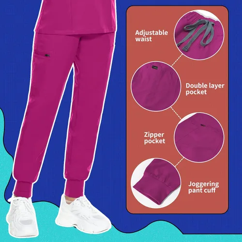 Miniatura 37 de VIAOLI Conjunto de ropa quirúrgica para mujer, camiseta con cuello en V y pantalones médicos tipo cargo para mujer, 10 bolsillos