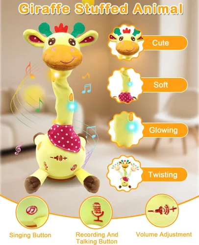 Miniatura 5 de Pbooo Juguete de jirafa que habla bailando, animal de peluche repite lo que dices, peluche musical electrónico con luz brillante, juguetes