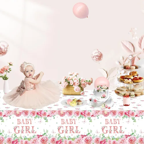 Miniatura 2 de Paquete de 4 manteles de baby shower, decoraciones de fiesta para niñas, suministros de fiesta de revelación de género, 86 x 51 pulgadas, mantel