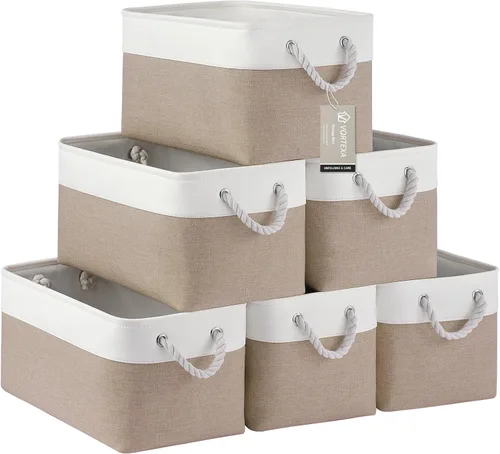 Miniatura 81 de Cestas de almacenamiento para estantes de 11.8 x 7.9 x 5.2 pulgadas, contenedores de almacenamiento plegables de tela con asas, organizador