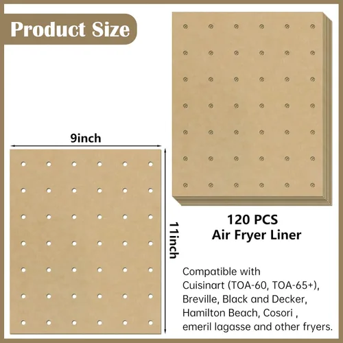 Miniatura 2 de 120 hojas de forros de papel pergamino para freidora de aire sin blanquear de 9 x 11 pulgadas, papel de hornear rectangular desechable antiadherente