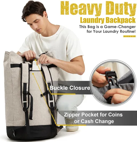Miniatura 5 de Bolsas de lavandería extra grandes y resistentes, mochila de lavandería universitaria de 115 litros, bolsa de lavandería grande con correas