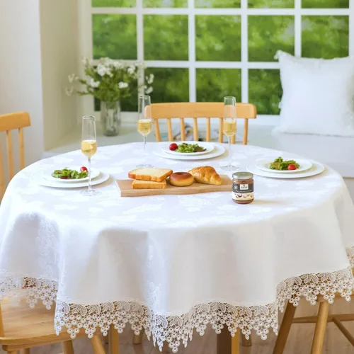 Miniatura 20 de Camino de mesa rectangular de granja de encaje beige premium, impermeable, a prueba de aceite, a prueba de derrames, antiencogimiento, suave